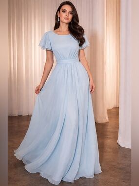 JJ’s House Light Blue Flutter Sleeve Maxi Dress Size M